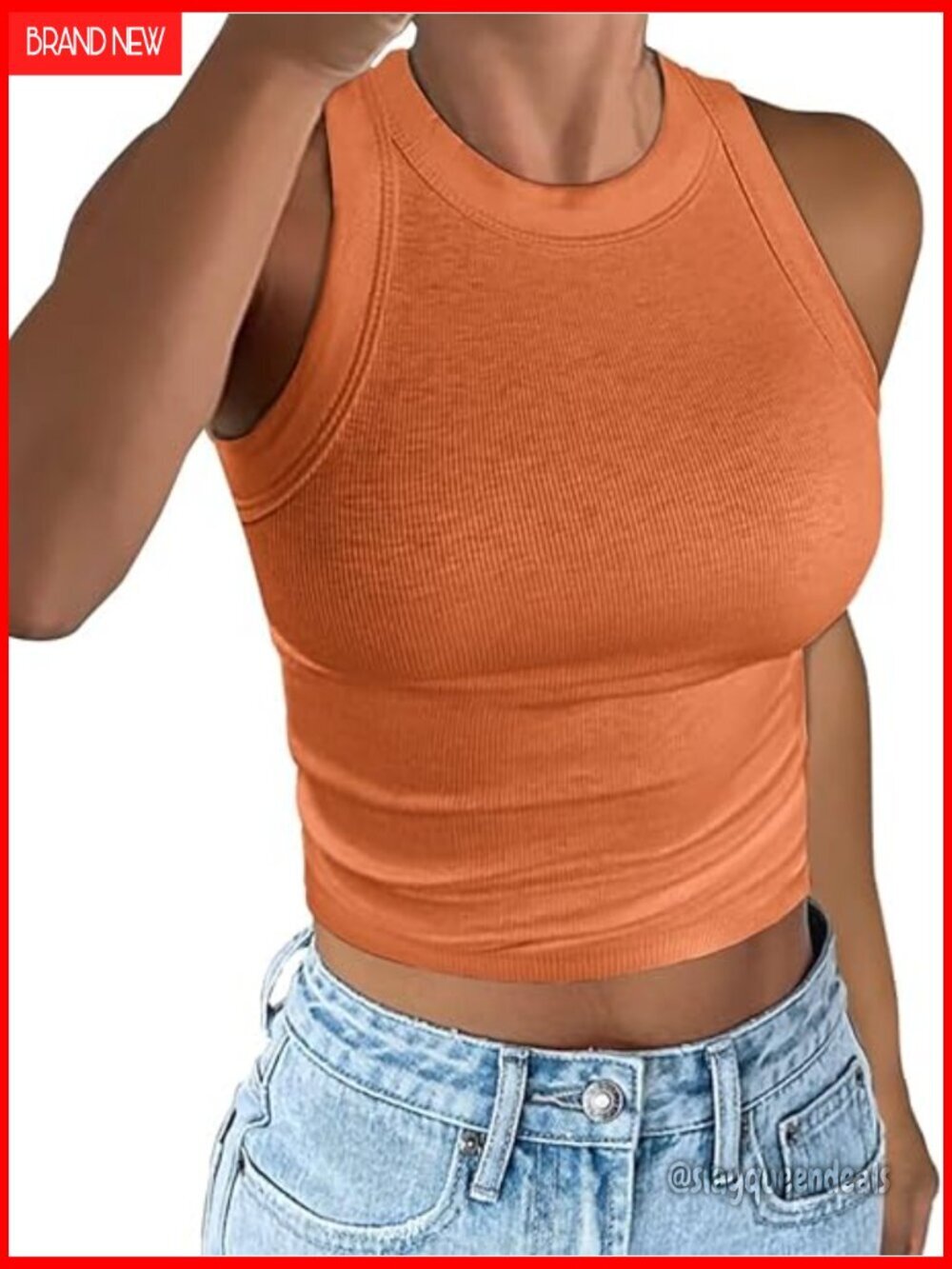 Ribbed Racerback Tank Top Slim Fit Crewneck Sleeveless Crop Tunic